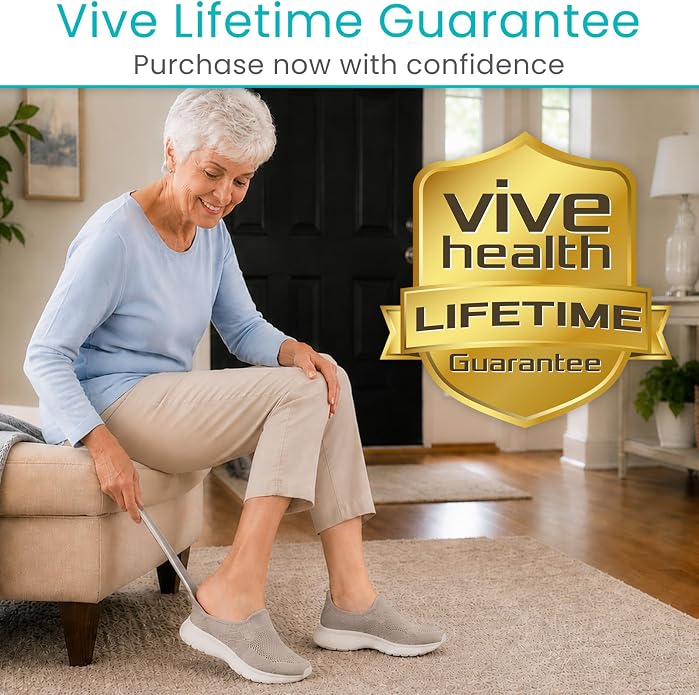 Vive Metal Shoe Horn For Seniors, Men, Women - Stainless Steel ShoeHorn | With Wide Handle - Metal Spoon Lazy Shoe Helper for Boots, Dress Shoes, Casual Sneakers - Portable, Extended Reach Helper