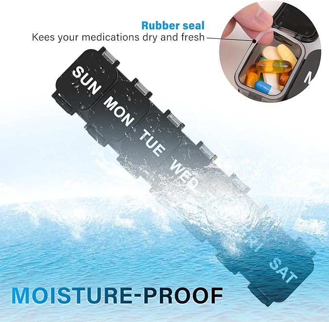 Extra Large Weekly Pill Organizer - XL Vitamin Holder with 7 Detachable Compartments, Portable Medicine Pill Organizer for Supplements, Daily Pill Case for Home and Travel,Black