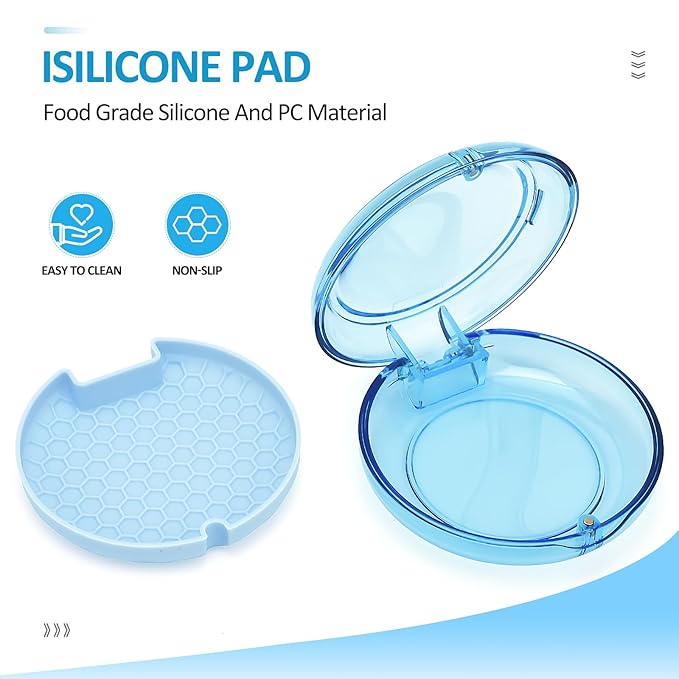 Retainer Case Slim Aligner Case with Vent Holes Cute Dental Brace Box with Retainer Removal Tool and Brush Compatible with Night Guard and Mouth Guard (Clear Blue)