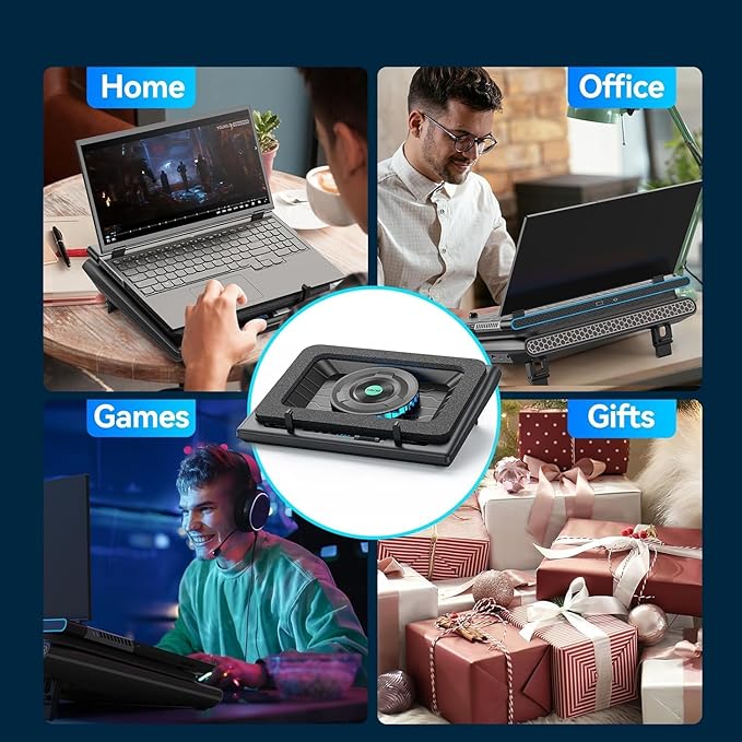 llano Gaming Laptop Cooler, V12 Laptop Cooling Pad Stand with 5.5inch Fan, Fast Cooling Computer Laptop 15.6-21in, Adjustable Speed, Touch Control, 3-Port USB A, A Mouse Pad Included