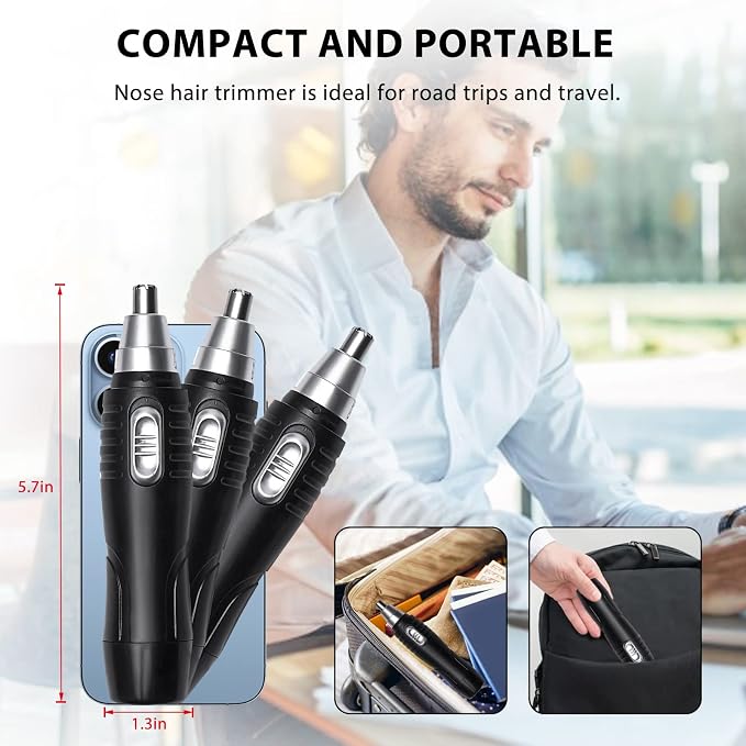 Ear and Nose Hair Trimmer Clipper, Painless Eyebrow & Facial Hair Trimmer for Men Women, Battery-Operated Trimmer, 3.74" Premium Nose Hair Scissors