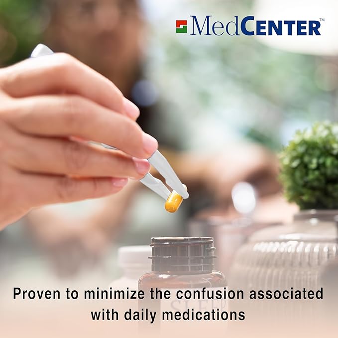 MedCenter 31-Day HSA/FSA Low Profile Pill Organizer with Travel Pouch & Tweezers – Monthly Medication Management System with Daily Labeled Pill Boxes for Home & Travel Use