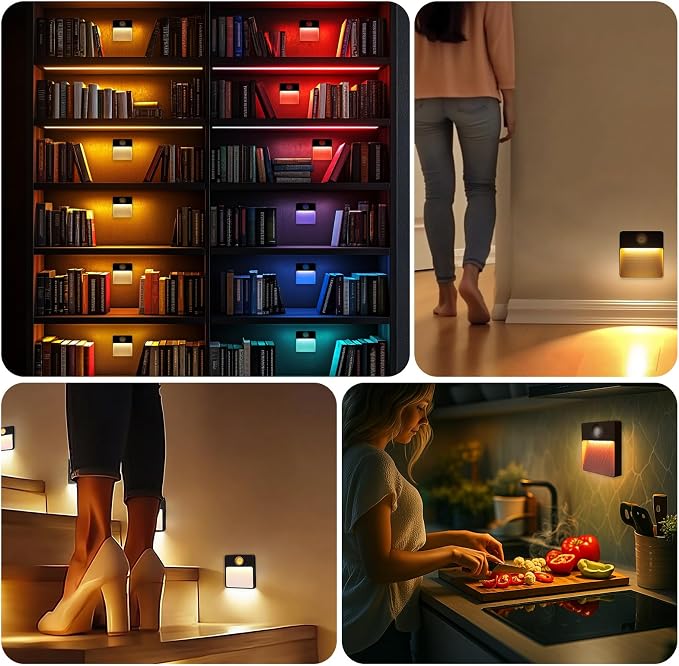 16 Pack Motion Sensor Stair Light for Indoor, Rechargeable Battery Operated Night Lights, RGBW Stick On Closet Lamp, Motion Activated Magnetic Lighting Lamps for Step, Cabinet,Hallway,Bathroom