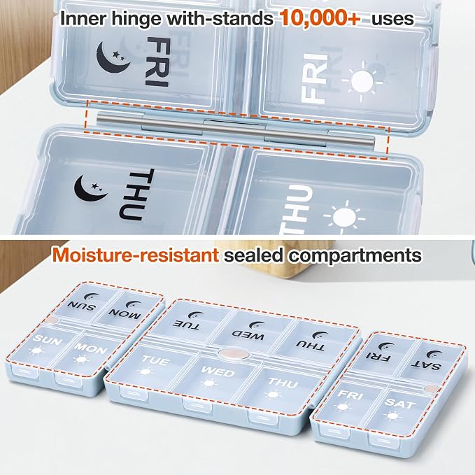 FYY Weekly Pill Organizer 2 Times a Day, Magnetic Travel Pill Box AM PM with Easy Open – 7-Day Daily Pill Case Medicine Organizer for Vitamins,Supplements - Blue