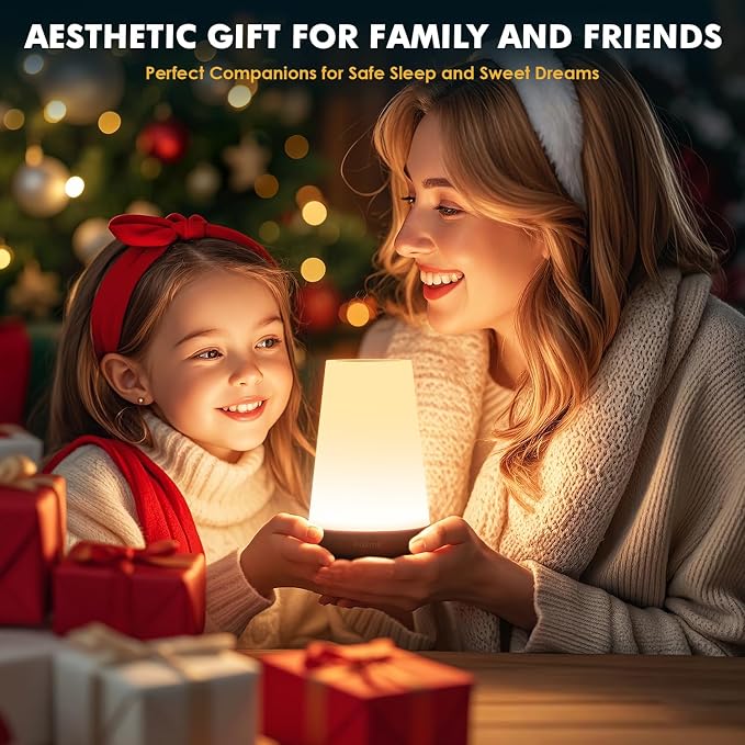 Auxmir Rechargeable LED Night Light, Touch & Remote Control Bedside Lamp with 13 Colors, 5 Brightness Levels, Portable Table Lamp for Kids Baby Nursery, Bedroom, Bathroom, Camping, Light Brown