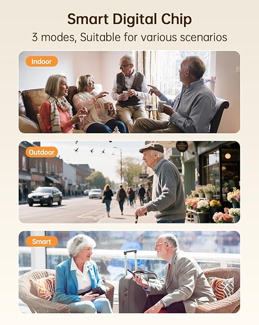 OTC Hearing Aids for Seniors, Superior Sound Quality, Comfort & Invisible design, AI Noise Cancellation, 120+ Hours of Charging Case Usage, 3 Smart Scene Modes(white)
