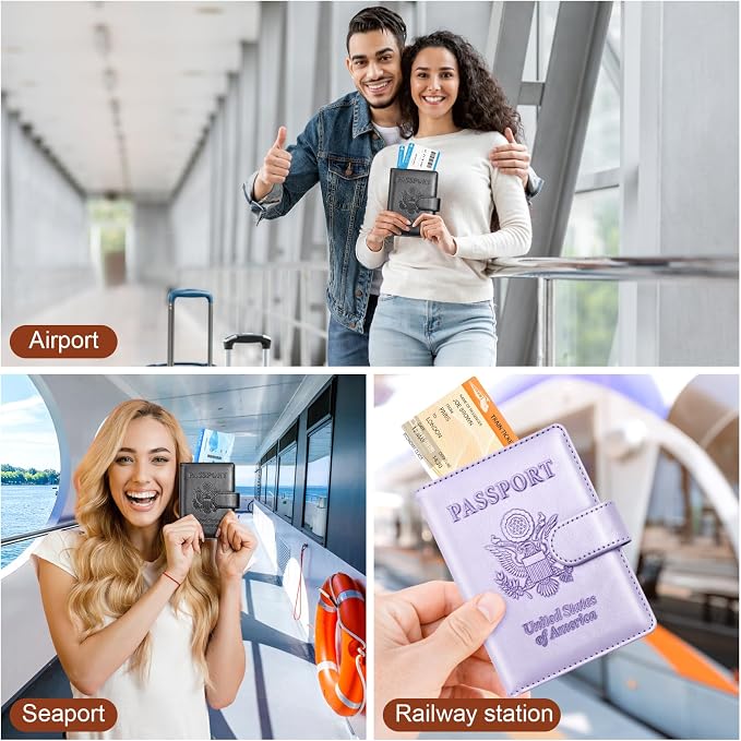 Herain Passport Holder for Travel Essentials, 2 Pcs Passport Cover Wallet Case Travel Gifts Women Men Family, RFID Passports Book Card Holders Travels Cruise Accessories Must Haves