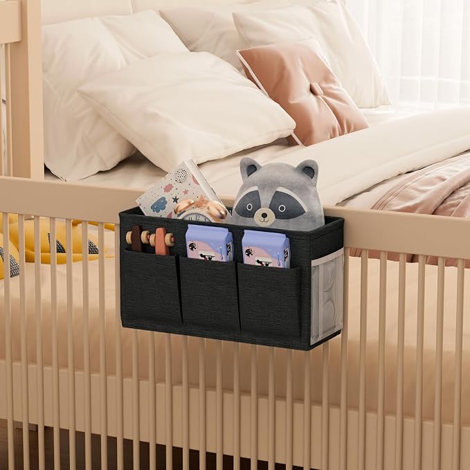 Bedside Caddy Storage Organizer for Bed Rails, Bed Caddy with 6 Pockets | Bedside Organizer with Fixed Straps and Hooks, Mattress Supported Versatile for Home, Dorm, Bunk, Hospital and Crib Bed