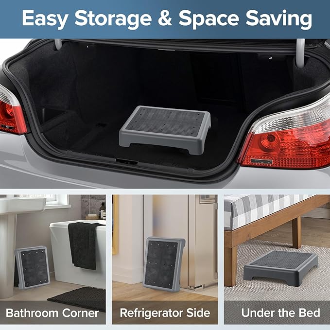 Mobility Step Stool for Adults & Seniors,Indoor/Outdoor Portable Stair Assist,Anti-Slip Bathroom Step Platform for Kitchen,Office, Door,Bedside,Stairs,Car for Elderly,Grey-Black