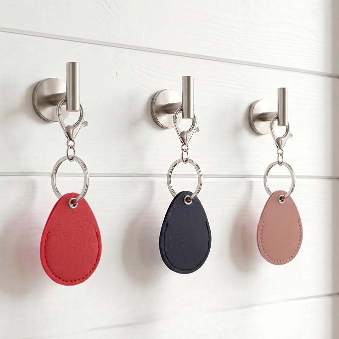 3pcs 2.3x1.8in Key Fob Holder, PU Leather RFID Key Case Protector with Ring, Proximity ID Card Keychain Case Cover