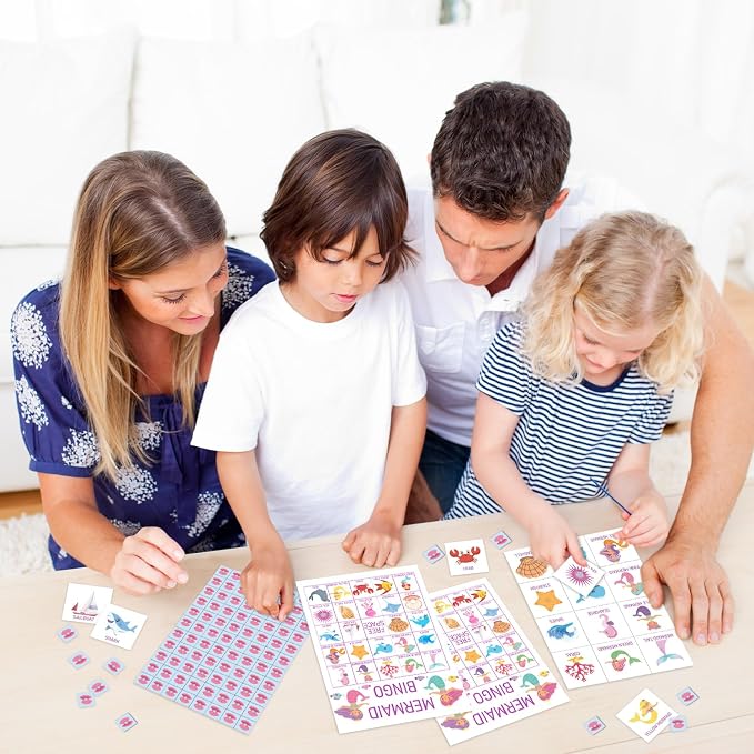 Mermaid Bingo Cards, 24 Player Under The Sea Party Bingo Game for Family Adult, Ocean Mermaid Party Favor, Large Group Party Celebration Activity -08