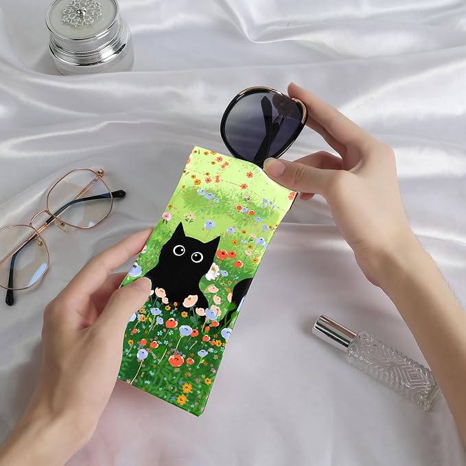 Anikathy 2Pcs Sunglass Eyeglass Glasses Case Soft PU Leather with Cleaning Cloth Cute Glasses Pouch Bag for Men Women Girs