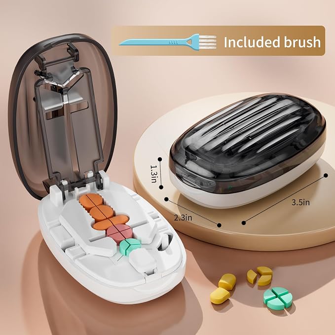 Pill Cutter Splitter for Small and Tiny Pills, 1/2 1/4 Pill Splitter for Small Pills,Tablets in Half or Quarters, Accurate and Easy Cutting, Stainless Steel Blade, Back Storage (Transparent Black)