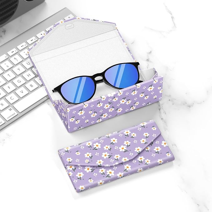 Sunglasses Case, Foldable Glasses Case, Magnetic PU Leather Hard Shell Folding Eyeglass Holder Box, Collapsible Unisex