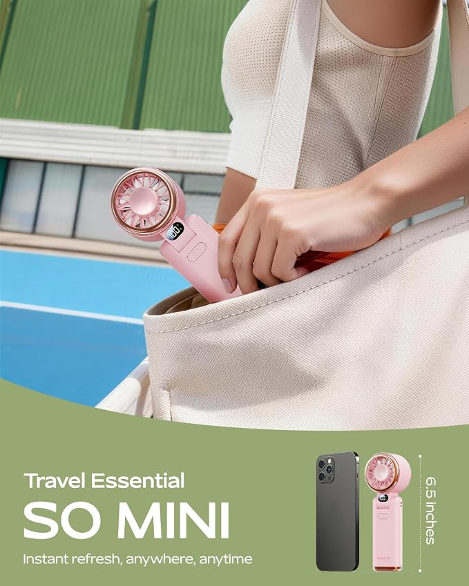 SWEETFULL Portable Handheld Turbo Fan - Portable Fans Rechargeable, 5000mAh, 180° Adjustable, 5 Speed Wind, Digital Display Electric Personal Hand Fan Quiet, Travel Essentials, Beach Vacation (Pink)