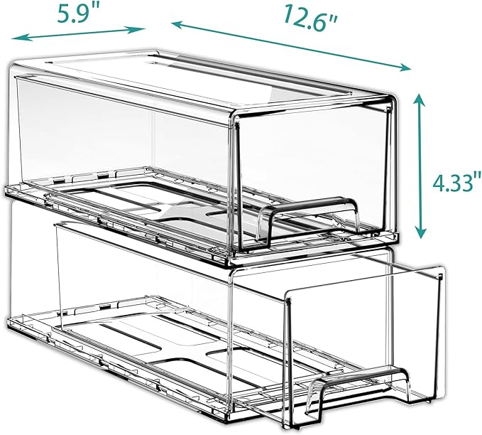 Pull Out Drawer Medicine Box for Safe Medication Storage, Large Refrigerator Storage Bin for Kitchen Food Safe, Tablet Box for Kids Home/Office Organize Ointments,2 Pack - Clear( Medium)