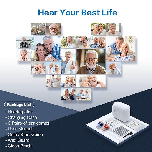 Hearing Aids for Seniors Rechargeable with Noise Cancelling - Invisible In-Ear Amplifiers for Crystal Clear Sound, Portable Charging Case & 20Hr Battery, Comfort Fit for TV, Conversations & Outdoors