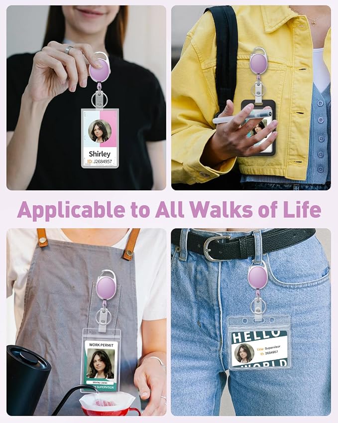 Uniclife 2 Pcs Retractable Badge Reel Keychain Clip Light Purple | Heavy Duty, Badge Holder Clip for Keys and ID Card, Key Chain Extender Aluminum Alloy Carabiner, with Carabiner Belt Clip
