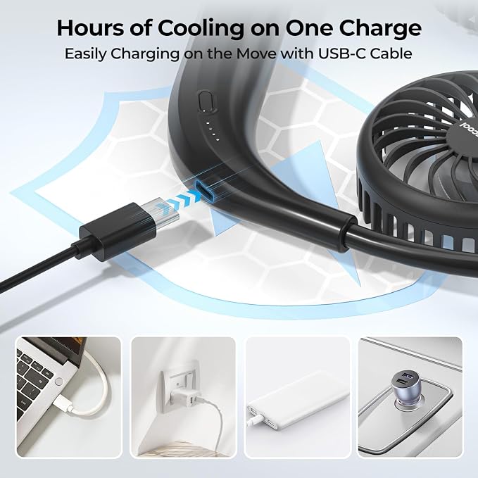 AMACOOL Portable Neck Fan, Lightweight Wearable with Hands-Free Comfort | 360° Adjustable Personal Fan with Ultra Quiet & Strong Wind, Gifts for Men Women Hot Flashes Cruise Travel Outdoor Sports