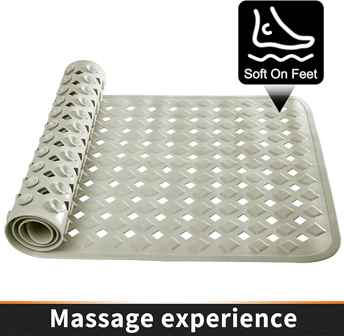 Yimobra Non Slip Bath Mat, Super Strong Suction Cups,34.5"x15.5"Long Tub Mat with Drain Holes, Machine Washable Fast Draining Shower Mats, Bathroom Essentials,Camel