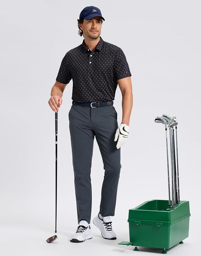 Obla Mens Golf Polo Shirts Short Sleeve Dry Fit Performance Moisture Wicking Casual Print Collared Golf Shirts for Men