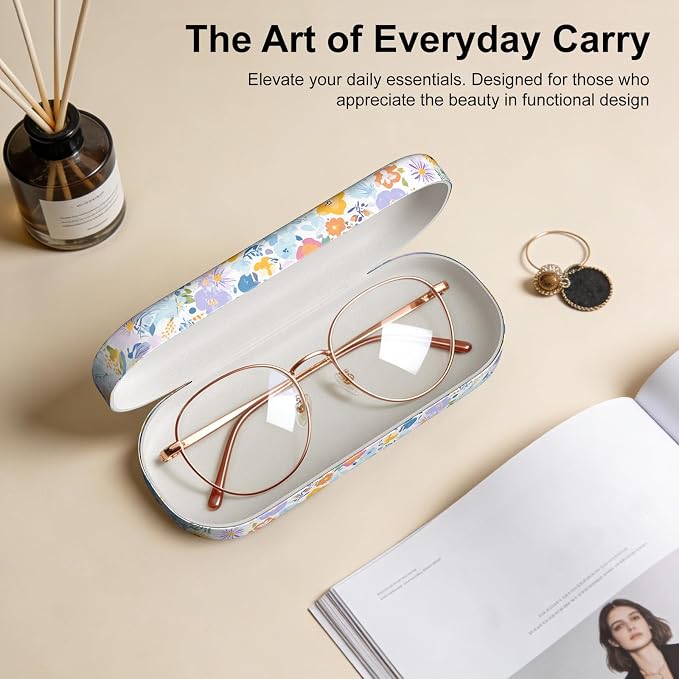 Hard Shell Leather Sunglasses Case,Classic Fashionable Cute Large Glasses Case for Women Men,Sunglass Eyeglasses