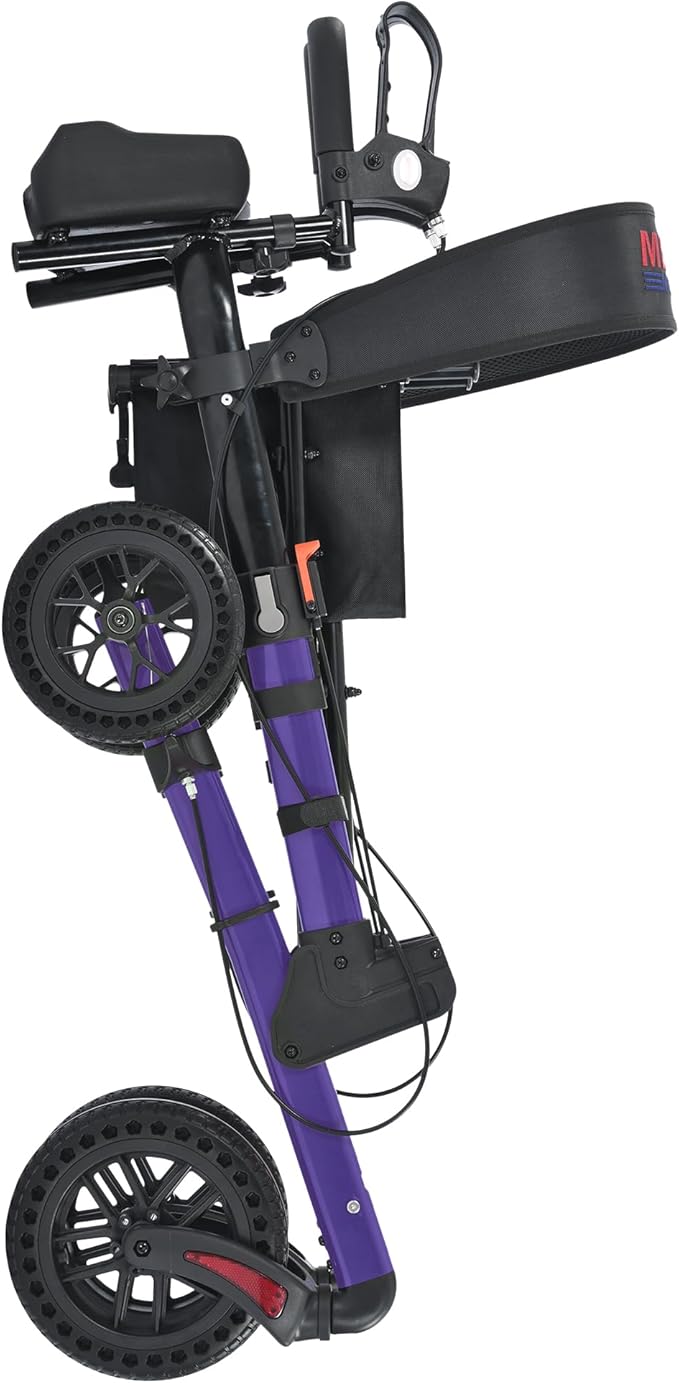 Metro Mobility Rollator Walker with Seat for Seniors, Foldable Lightweight Rolling Walker, 10" Big Front Shock-Absorbing Honeycomb Wheels for All Terrain, 300 lb. Weight Capacity, Purple