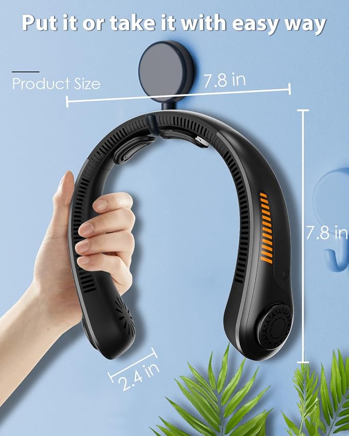Portable Neck Fan Rechargeable Wearable Personal Fan Blow Cold Air, 5 Speeds, USB Battery, Neck Cooler with Neckbrace, Gift for Men Women, Sports, Gardening, Home, Outdoors, Travel, Camping