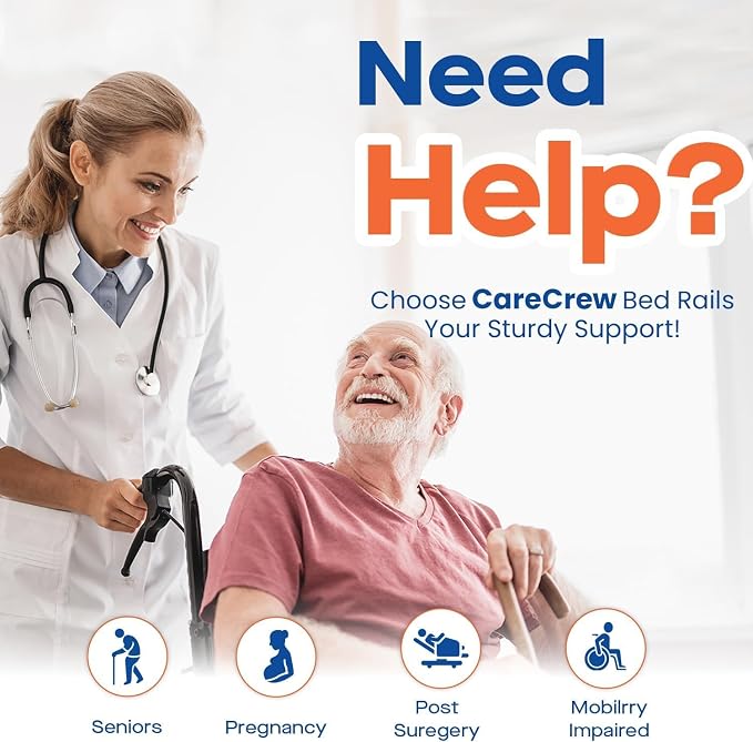 Bed Rails for Elderly Adults Safety: Bed Rails for Seniors with Motion Lights & Storage Pouch, Adjustable Bedside Grab Bar, Bed Cane with Strong Support Leg