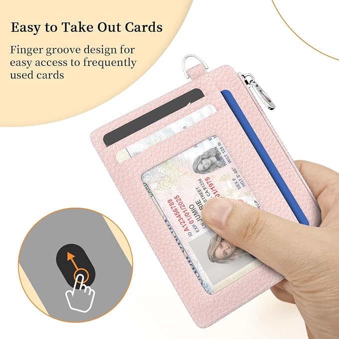 Hancynir Minimalist Slim Wallet Women Credit Card Holder, RFID Small Cute | Zipper Pocket Wallet, Thin Travel Coin Purse, Ladies Women Gifts, Key Chain Card Case, 6 Card Slots, ID Window, PU Leather