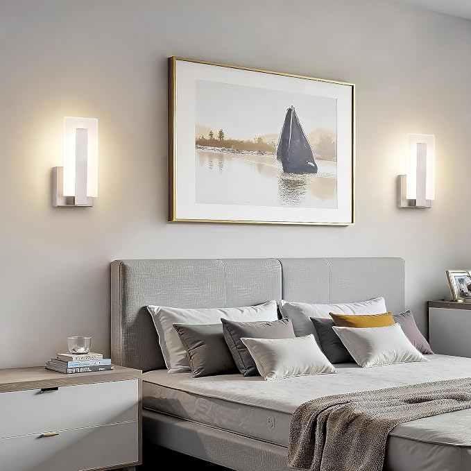 Joosenhouse Modern LED Wall Sconces, Set of Two, 5CCT Dimmable Hardwired Wall Mounted Lights, 9.76 Inch Brushed Nickel Indoor Fixtures for Hallway, Bedroom, Study, Living Room, ETL Listed