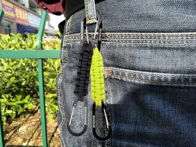 BRAVESHINE Paracord Keychain Carabiner Clip | D Ring Hanger Lanyard Hook | 7.3inch Long | for Stroller, Water Bottle, Key, Backpacks, Men, Women, Luggage, Car Seat Headrest, Fence, Bag Charms