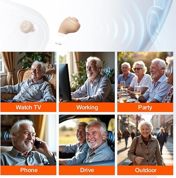 KMB Hearing Aids for Seniors with Noise Cancelling, Rechargeable Hearing Aids with 4-Modes Sound Processing 6 Volume Levels and 80H Charging Case for Women Men Hearing Loss