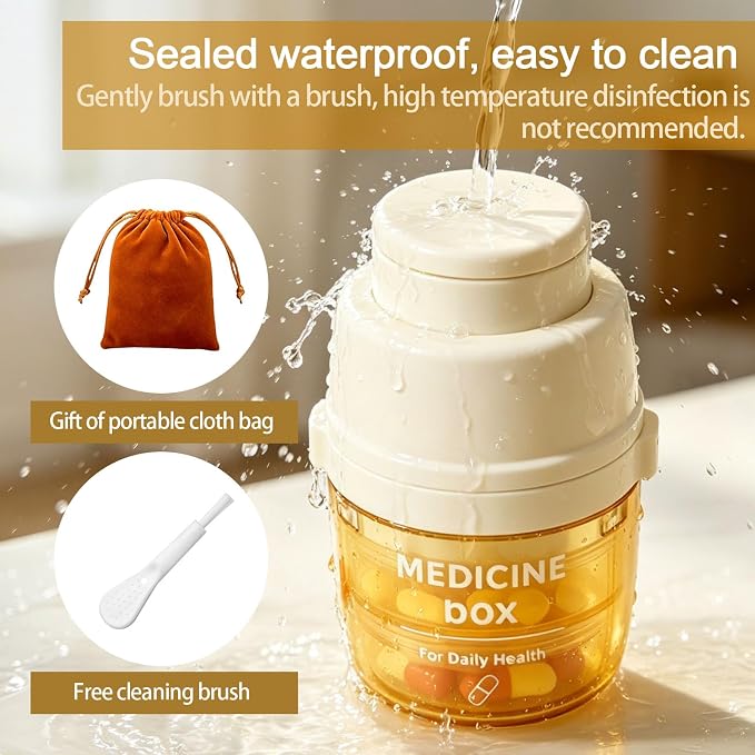 Portable Pill Cutter with Water Cup, 1/2 and 1/4 Tablet Splitter Pill Grinder Crusher Storage Box, ABS Stainless Steel Multifunctional Travel Medicine Organizer