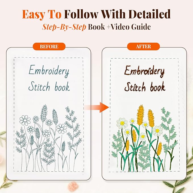 CYANFOUR 2026 New Embroidery Stitch Book Kit for Adults Beginners, Cross Stitch Kit with Step-by-Step Guide and Video, Threads and Needles, Portable Crafts Gift for Adults