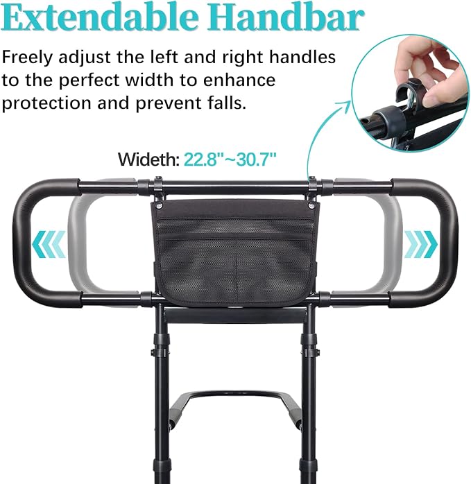Bed Rails for Elderly Adults Safety with Light Adjustable Heights Storage Pocket Assist Support Side Railings for Seniors Citizens Slides Under Mattressbed Cane Bed Guard (Black with Warm Light)