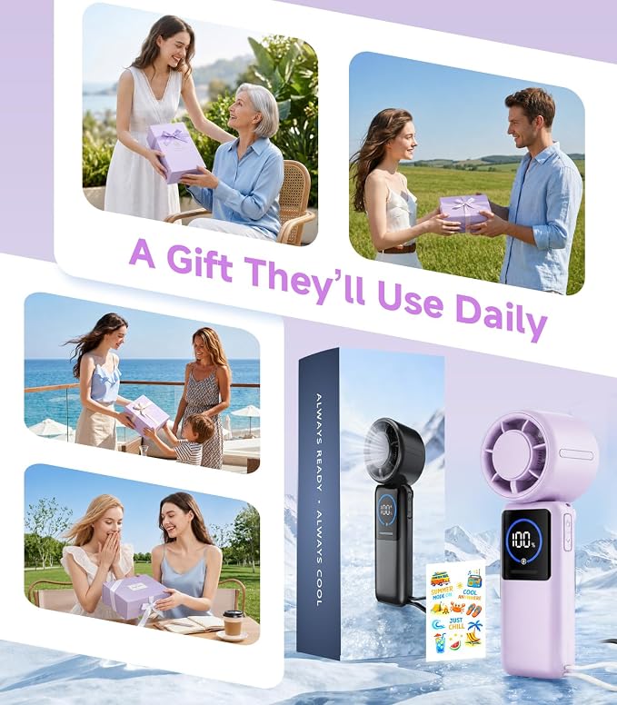 Turbo Portable Handheld Fan, 15000mAh Rechargeable Personal Fan for Travel | 15m/s Foldable Neck Fan with 100 Speeds, Up to 50H Runtime, Built-in USB-C Output and Display for Concerts and Outdoors