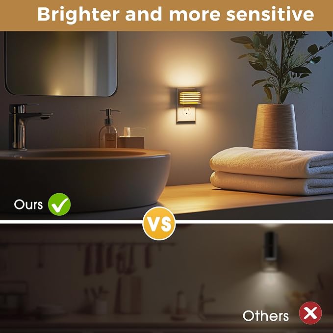 L LOHAS LED Night Lights Plug into Wall, 2 Pack Modern Night Light with Dusk to Dawn Sensor, Dimmable Plug in Night Light, Adjustable Brightness, 3000K Soft White for Bedroom Bathroom Hallway(Gold)