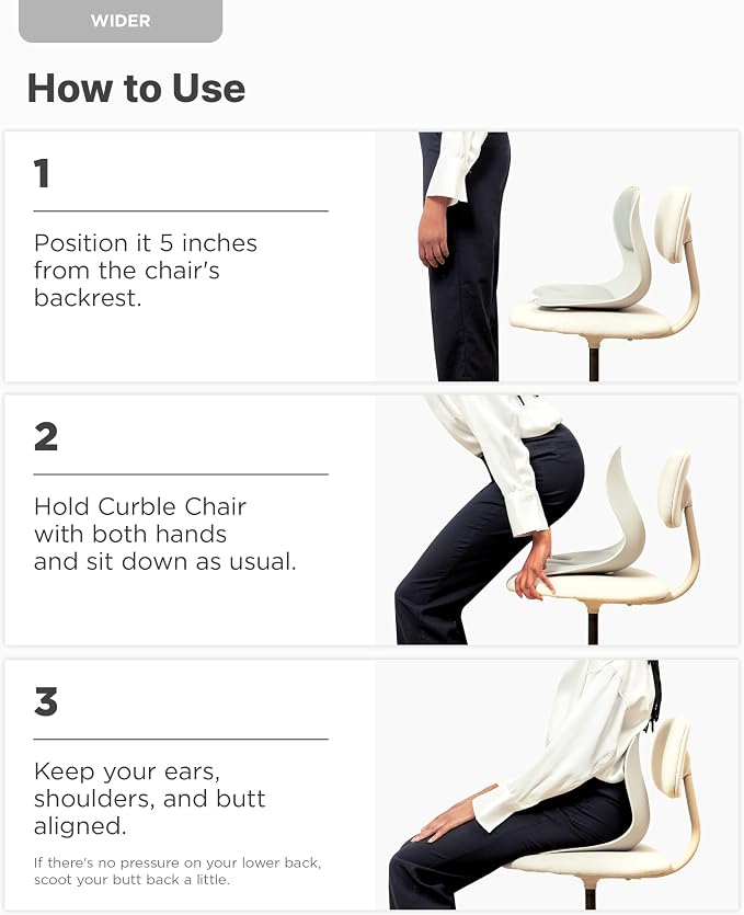 curble Wider – Ergonomic Desk Chair Seat Cushion, Everyday Passive Posture Trainer for Work from Home, Office & Car, Breathable Lumbar Support