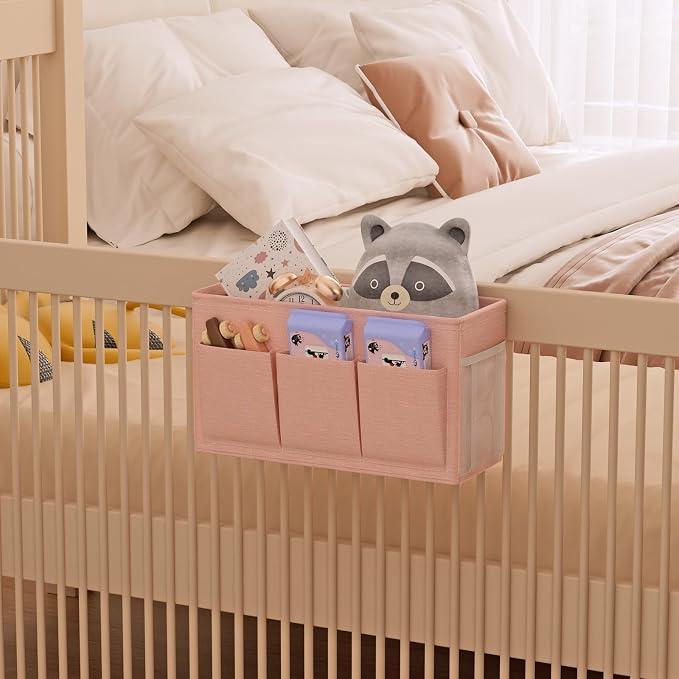 Bedside Caddy Storage Organizer for Bed Rails, Bed Caddy with 6 Pockets | Bedside Organizer with Fixed Straps and Hooks, Mattress Supported Versatile for Home, Dorm, Bunk, Hospital and Crib Bed