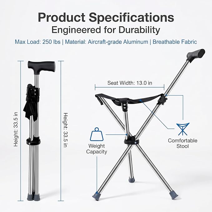 Lightweight Travel Stools for Adults. Cane with seat,Walking Stick,Foldable Chair,Hiking Stick,Camping,Hiking,Walking Cane Chair,Walking Stick with seat,Seatable Crutch Stool,Stick Chair