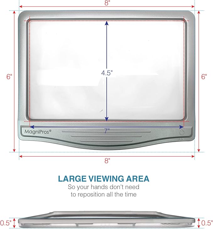 MAGNIPROS Patented 3X Large LED Page Magnifier for Reading | Eye Caring 3 Color Light Modes & Anti-Glare Lens to Reduce Eye Strain-Perfect for Small Prints, Aging Eyes, Low Vision and Seniors