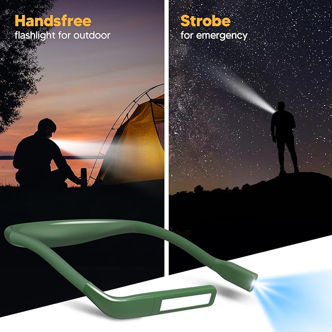 Neck Reading Light, Book Light for Reading in Bed, Eye-friendly Wide Reading Lamp, Bendable Arms & 2 Bright Lights, Rechargeable Booklight Stepless Dimming, Book Lover Gifts Knitting Crochet Craft