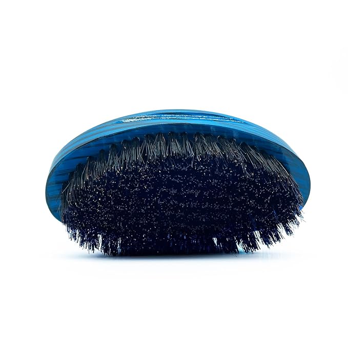 Curved Wave Brush for Men 360, Medium Hard Palm Hair Brushes Boar | Nylon Mix Boar Bristles for Black Hair Wavers to Creating 360 Waves & Beard Daily Use (Stripes Blue)