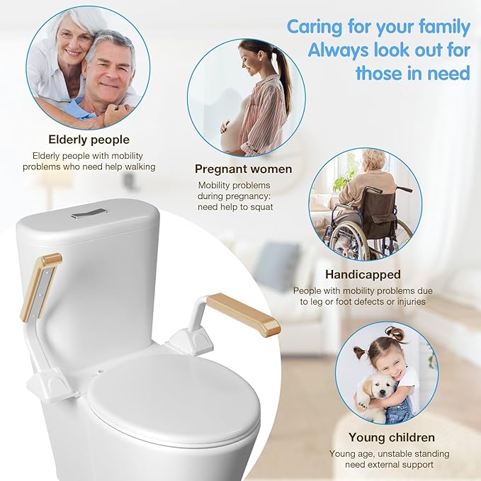 Toilet Safety Rails for Seniors, Heavy Duty Foldable Toilet Support for Seniors, Elderly Toilet Seat Rails with Arms, Toilet Bars for Elderly and Disabled Up to 520LBS (Wood Color)