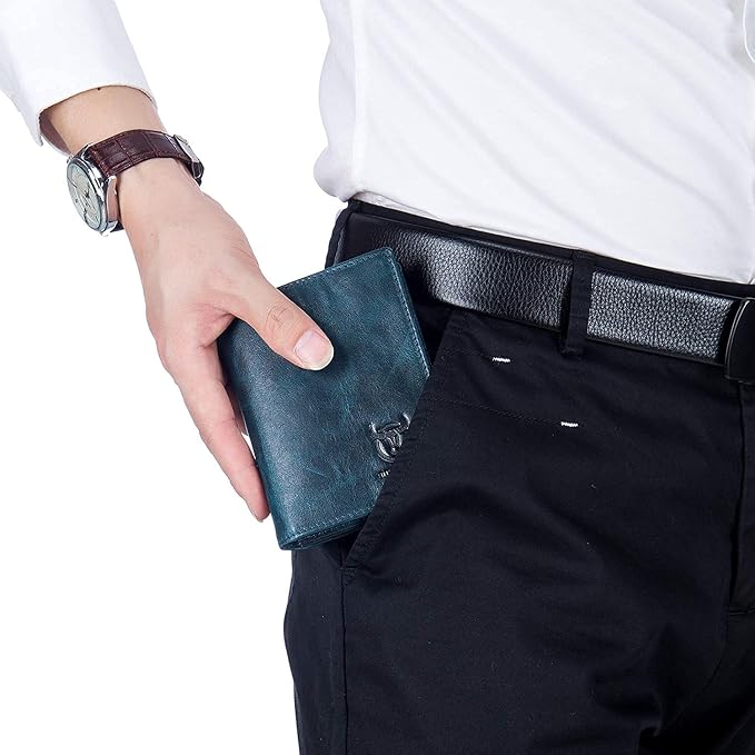 BULLCAPTAIN Large Capacity Genuine Leather Wallet for Men QB-027 | Bifold Wallet,RFID Blocking,Credit Card Holder,15 Card Slots,Special Expandable Design,gift choice