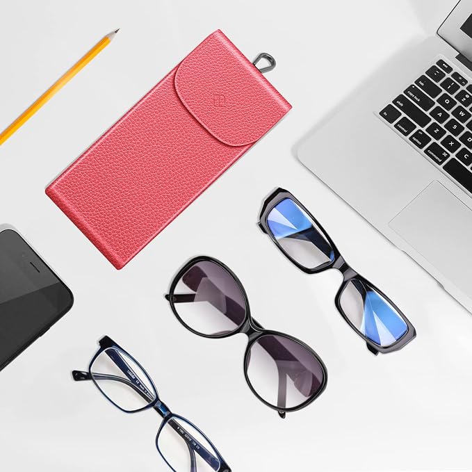 FINTIE Double Glasses Case with Carabiner Hook, Portable Vegan Leather Eyeglass Case Anti-scratch Sunglasses Pouch