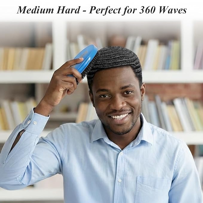Wave Brush for Men – Medium Hard Boar Bristle Hair Brush for 360 Waves, Wolfing & Daily Grooming – Curved Palm Mens Hair Brush for Thick, Coarse & Curly Hair – Beard Grooming & Hair Styling Brush
