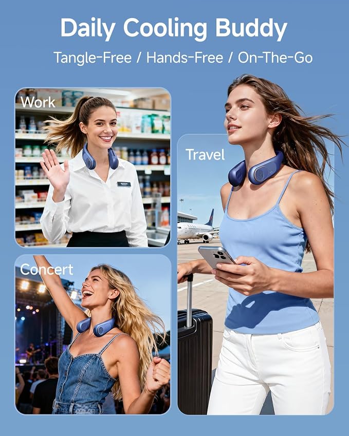 SWEETFULL Portable Neck Fan: 5200mAh Bladeless Personal Fan | 4 Speeds, 20H Max Runtime, No Hair Twist Quiet Wearable Fan for Travel | Birthday Gifts for Men Women Mom Dad