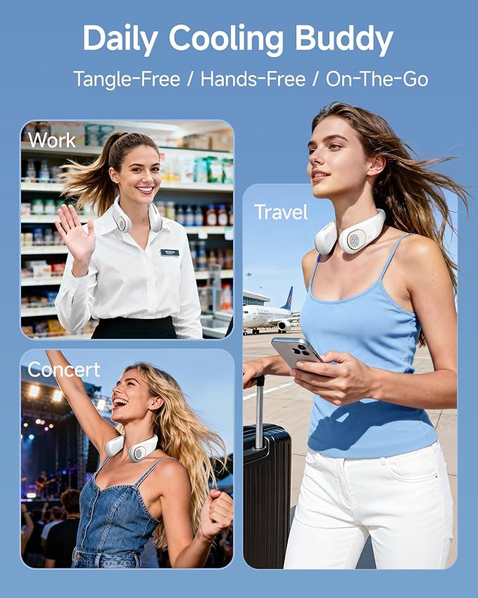 SWEETFULL Portable Neck Fan: 5200mAh Bladeless Personal Fan | 4 Speeds, 20H Max Runtime, No Hair Twist Quiet Wearable Fan for Travel | Birthday Gifts for Men Women Mom Dad